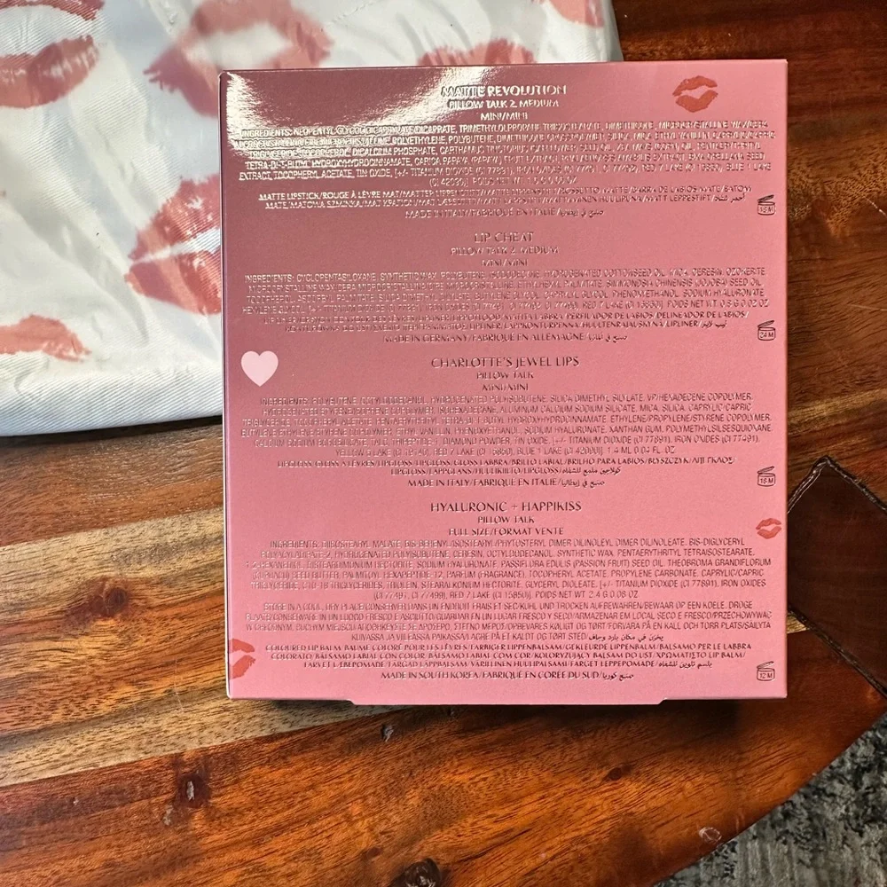 Charlotte Tilbury Pink & White Makeup Bag & Pink Pillow Talk Wardrobe Lip Set